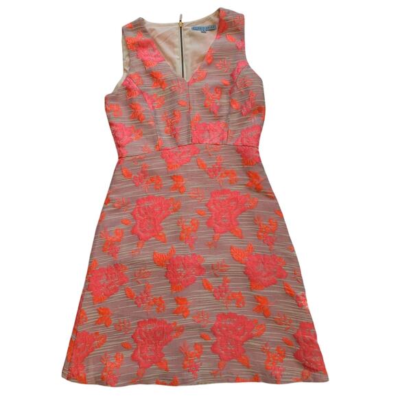 ANTONIO MELANI Dresses & Skirts - Antonio Melani Floral Jacquard Fit Flare Dress Beige Pink Size 2